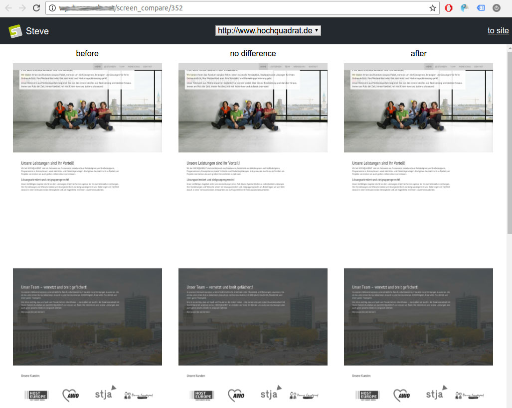 Steve WordPress Management: Image Comparison Before and After Update