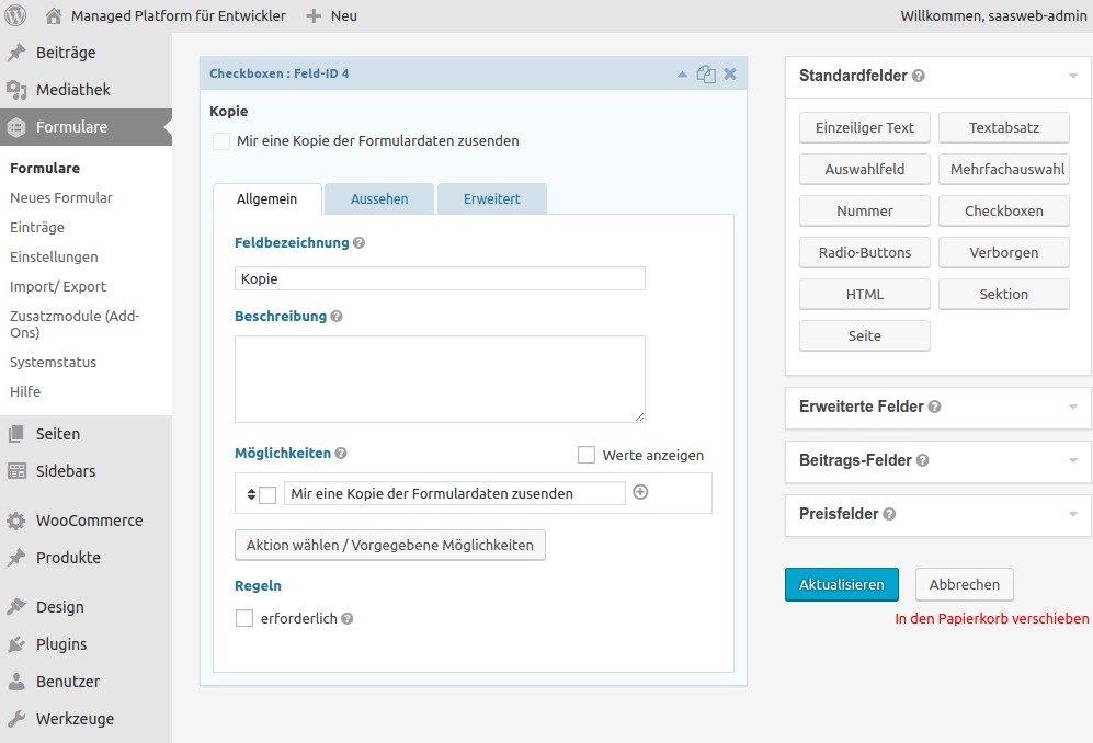 Step 1: Insert a checkbox so that the sender can receive a copy of the submitted data via email Gravity Forms: Checkbox for a Copy to the Sender