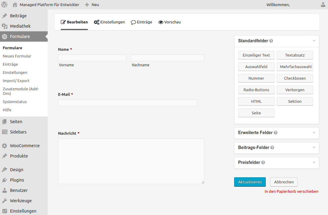 Form Creation in the WordPress Backend Gravity Forms: Basic Structure of the Contact Form