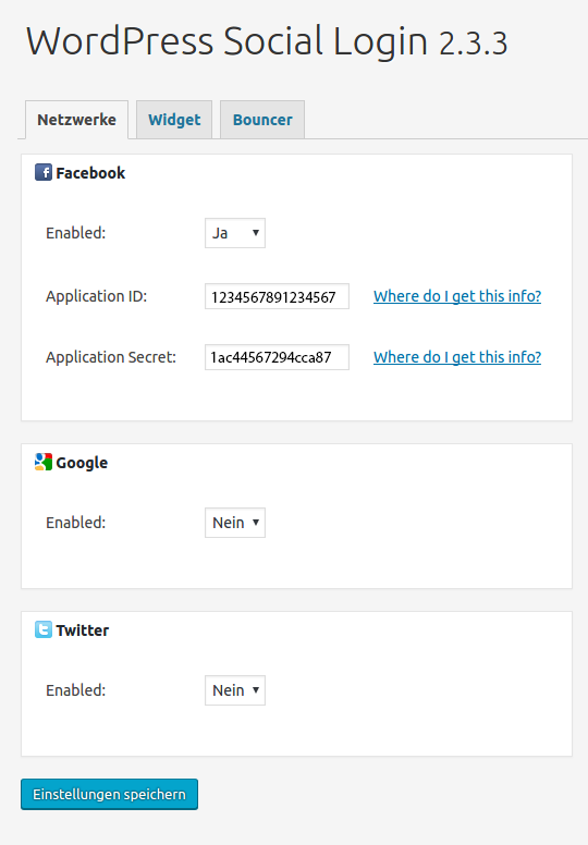 WordPress Social Login - Facebook Settings WP Social Login: Insert Facebook App Data