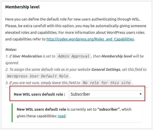 WordPress Social Login - Membership Level WP Social Login: Permissions for New Logins