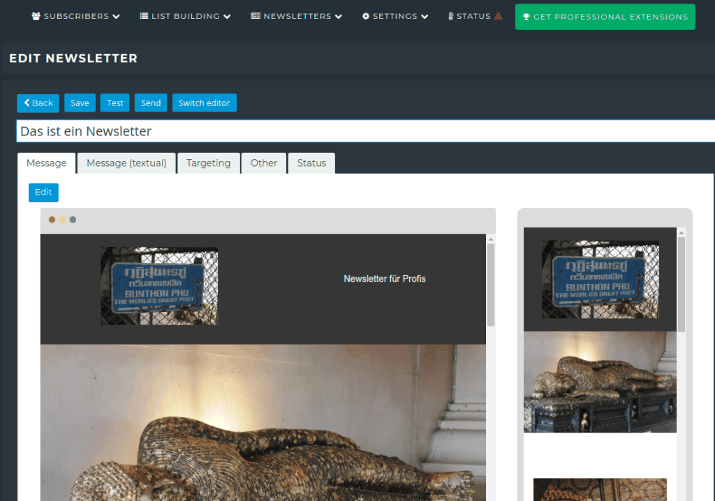 Newsletter Plugin - New Mailing - Step 2