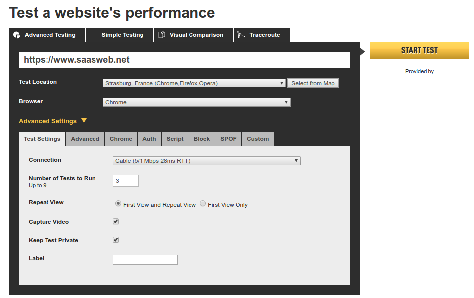 WebPageTest - Start